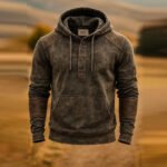 Men's Vintage Distressed Leather Panel Hooded Sweatshirt