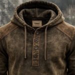 Men's Vintage Distressed Leather Panel Hooded Sweatshirt - Image 3