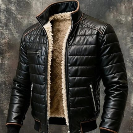 Men'S Vintage Warm Plush Soft Leather Outdoor Jacket