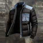 Men'S Retro Warm Patchwork Denim Outdoor Jacket Cotton-Padded  Jacket