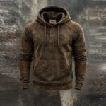 Men's Vintage Distressed Leather Panel Hooded Sweatshirt - Image 2