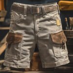 Men's Vintage Outdoor Leather Stitching Functional Shorts