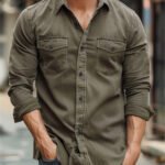 Men's Vintage Solid Long Sleeve Shirt - Image 3