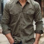 Men's Vintage Solid Long Sleeve Shirt - Image 2