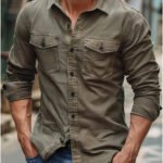 Men's Vintage Solid Long Sleeve Shirt - Image 4