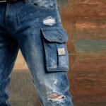 Men's Retro Washed Denim Outdoor Cargo Pants with  Multiple Durable and Tear-Resistant Pockets - Image 4