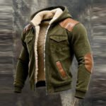 Men's Retro Corduroy and Leather Patchwork Multi-Pocket  Fleece-Lined Outdoor Jacket - Image 2