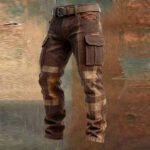 Men's Retro Colorblock Pocket Work Pants