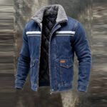 Men's Retro Distressed Denim Fleece-Lined Warm Multi-Pocket  Outdoor Jacket Coat - Image 2