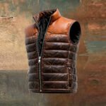 Men's Retro Leather Pleated Cotton Sleeveless Vest Jacket