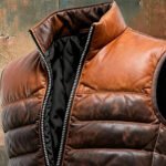 Men's Retro Leather Pleated Cotton Sleeveless Vest Jacket - Image 3