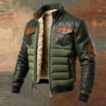 Men's Retro Leather Quilted Patchwork Warm Zipper Outdoor Jacket