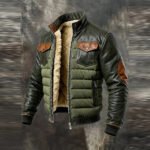Men's Retro Leather Quilted Patchwork Warm Zipper Outdoor Jacket - Image 2