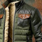 Men's Retro Leather Quilted Patchwork Warm Zipper Outdoor Jacket - Image 4