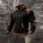 Men's Retro Stitching Contrast Color Hooded Casual Sweatshirt Suit - Image 3