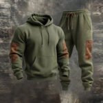 Men's Retro Stitching Contrast Color Hooded Casual  Sweatshirt Suit12454
